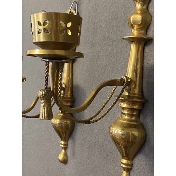Vintage Brass Wall Sconce Candle Holders 2-Piece Set MCM Regency Made in India - Picture 5 of 9